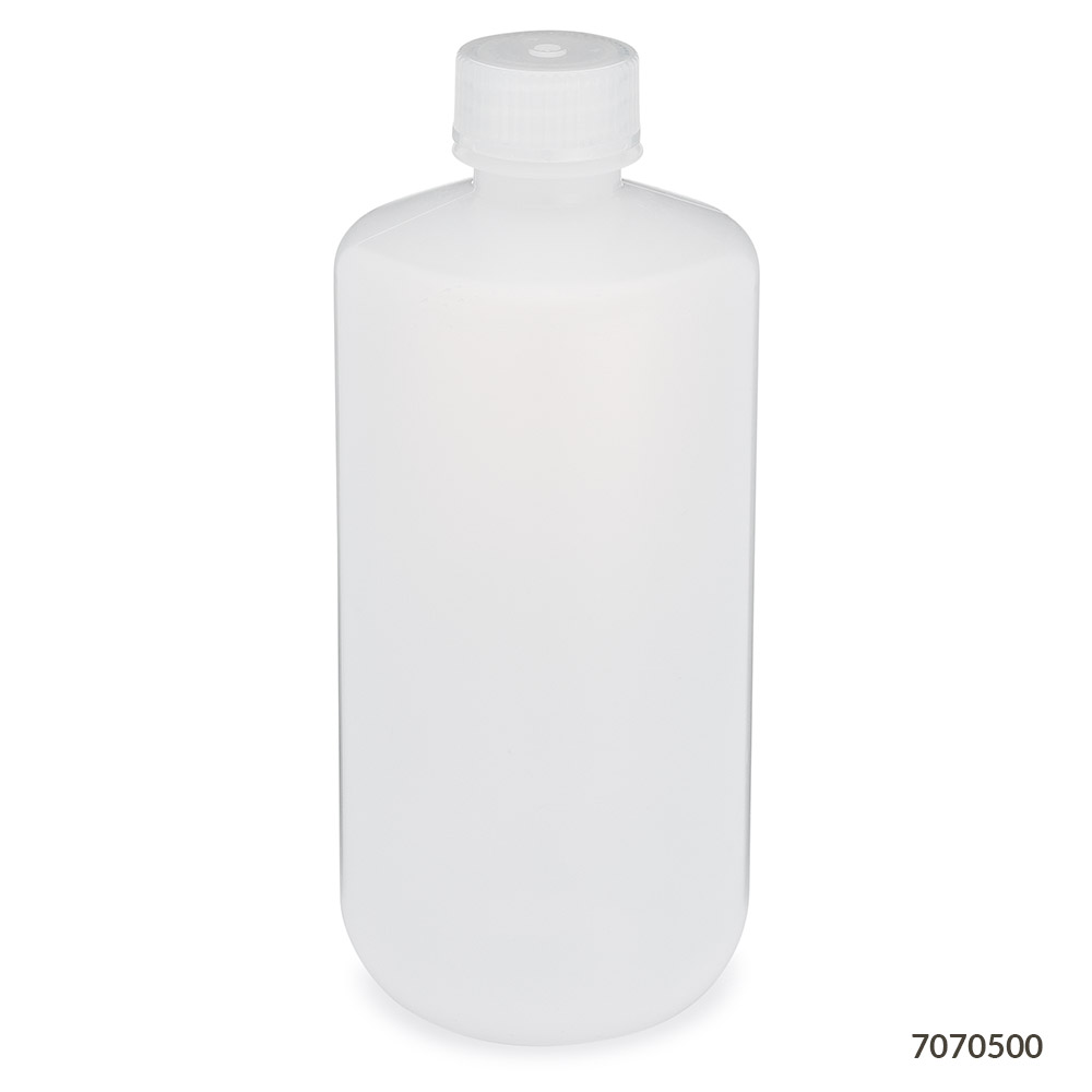 Globe Scientific Bottle, Narrow Mouth, LDPE Bottle, Attached PP Screw Cap, 500mL, 12/Pack Image